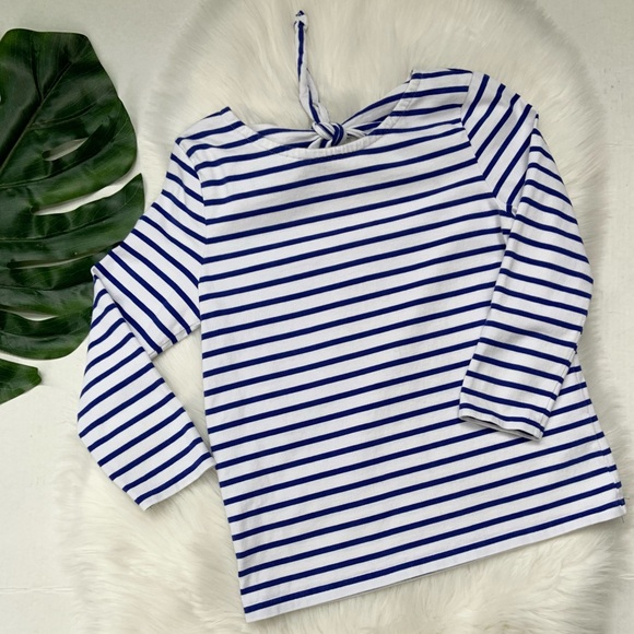 J. Crew Tie Back Top in Striped Mariner Cloth  3/4 Sleeve XS - Picture 3 of 8